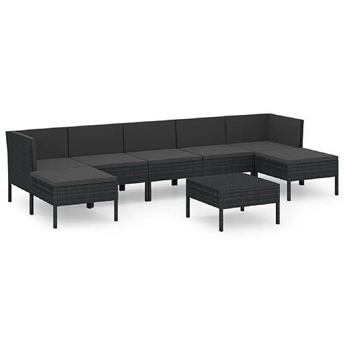 Maison Chic Salon de jardin 8 pcs + coussins - Mobilier/Meubles de jardin - Table et chaises d'extérieur Résine tressée Noir -MN31659