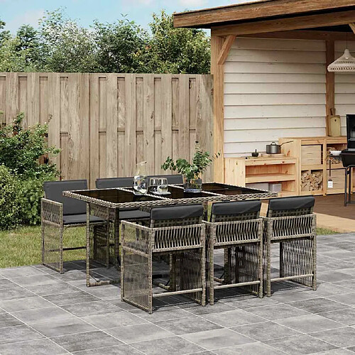 vidaXL Ensemble à manger de jardin et coussins 7 pcs gris rotin