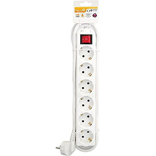 Garza 420005 Bloc multiprises 6prises 2PT Schuko avec interrupteur à voyant 1,5mm x 1,4m Blanc