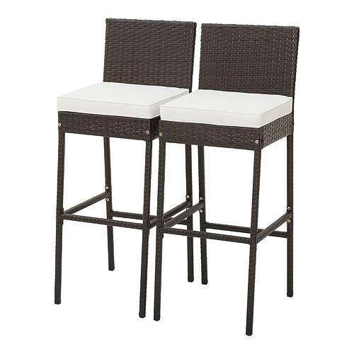 Helloshop26 Tabourets de bar lot de 2 avec coussins en rotin cadre en métal hauteur siège 76 cm pour jardin balcon patio marron 20_0006578