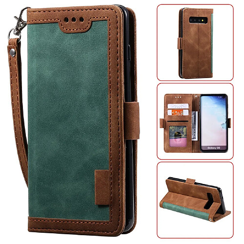 Etui en PU style d'épissage vintage avec support vert pour votre Samsung Galaxy S10