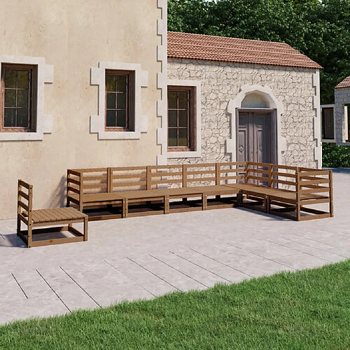 vidaXL Salon de jardin 8 pcs marron miel bois de pin massif