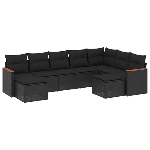 Maison Chic Ensemble Tables et chaises d'extérieur 9 pcs avec coussins,Salon de jardin noir résine tressée -GKD770766