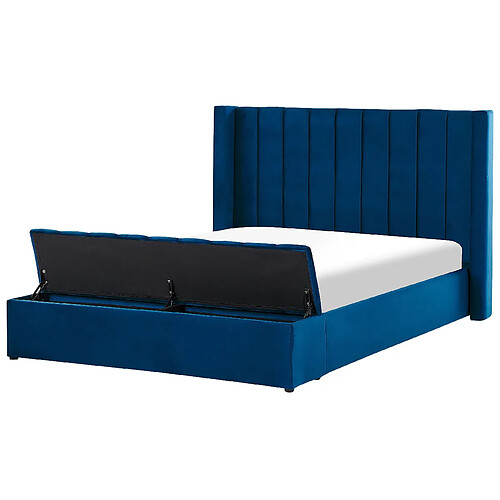 Beliani Lit double en velours bleu avec banc coffre 160 x 200 cm NOYERS