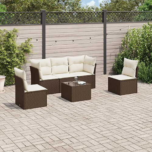 vidaXL Salon de jardin avec coussins 6 pcs marron résine tressée