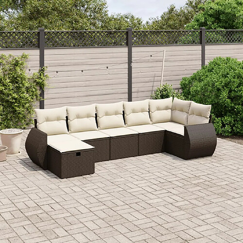 vidaXL Salon de jardin avec coussins 7 pcs marron résine tressée