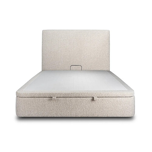 Sommeil de plomb Lit coffre 200x200cm avec tête de lit tapissier Bouclette Beige - Hauteur totale : 39cm