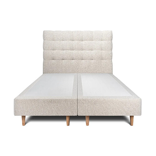 Sommeil de plomb Lit 180x200cm avec tête de lit capitonnée bouclette et double sommier tapissier beige - Hauteur totale : 35cm