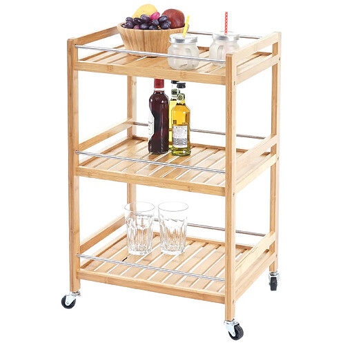 Mendler Desserte HWC-D91, haquet en bois avec roulettes, chariot de service, cuisine, bambou 76x46x38cm