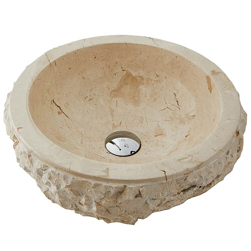 Pegane Vasque à poser / lavabo en marbre coloris beige - Diamètre 40 x Hauteur 15 cm