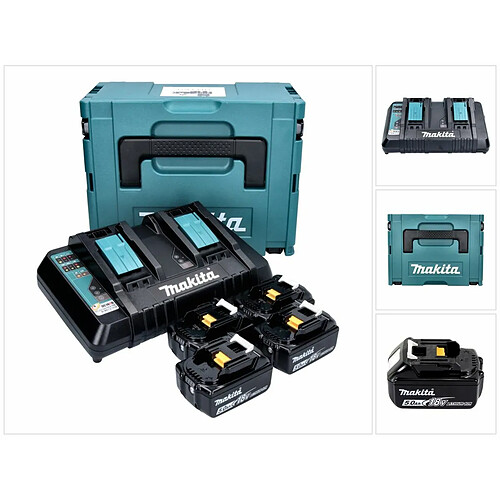 Makita 18 VPower Source Pack Énergie avec 4x Batteries 5 Ah + Chargeur DC 18 RD + Boîtier de transport Makpac ( 197626-8 )