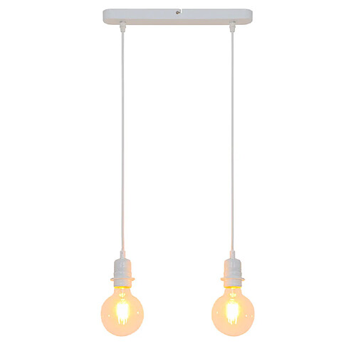 2 lampes suspension design en métal blanc E27 compatible LED