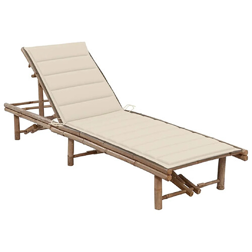 Helloshop26 Transat chaise longue bain de soleil lit de jardin terrasse meuble d'extérieur avec coussin bambou 02_0012291