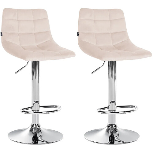 Decoshop26 Lot de 2 tabourets de bar en velours beige base métal chromé réglable en hauteur et repose-pieds TDB10629