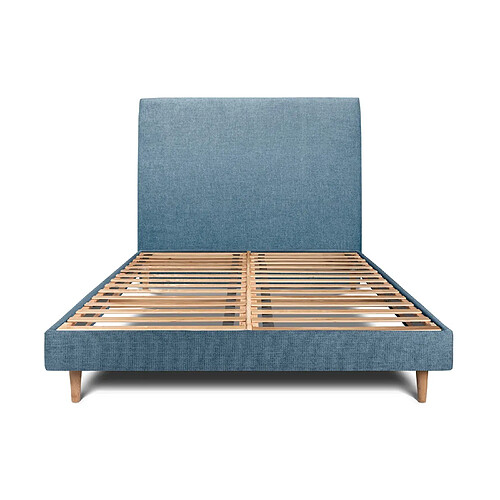 Sommeil de plomb Lit 135x190cm avec tête de lit tapissier tissu et sommier kit Bleu - Hauteur totale : 29cm