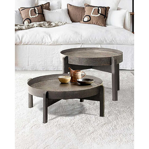 UNIQKA Gaby - Table basse ronde gigogne en métal noir