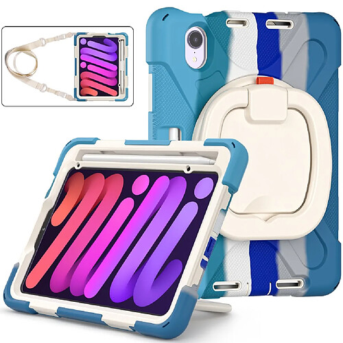 Coque en TPU + silicone hybride avec béquille pivotante à 360 degrés, bandoulière coloré/bleu pour votre Apple iPad mini (2021)