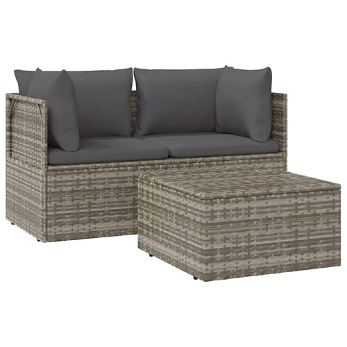 Maison Chic Salon de jardin 3 pcs + coussins - Mobilier/Meubles de jardin - Table et chaises d'extérieur Gris Résine tressée -MN96013