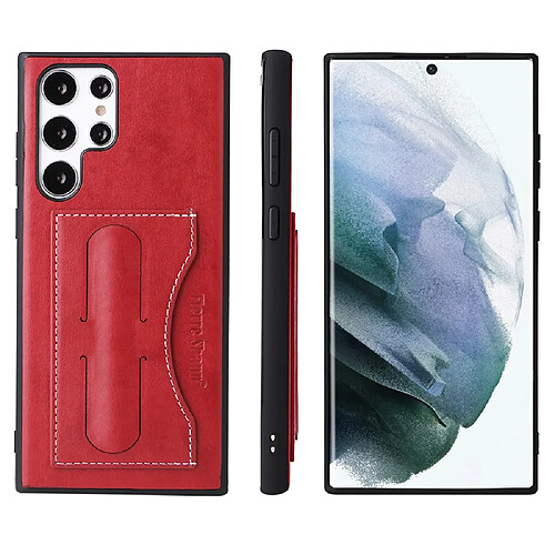 Coque en TPU + PU FIERRE SHANN avec béquille et porte-carte rouge pour votre Samsung Galaxy S22 Ultra 5G