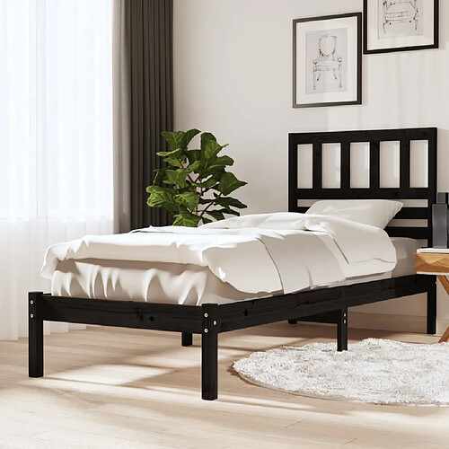 vidaXL Cadre de lit sans matelas noir 75x190 cm bois de pin massif