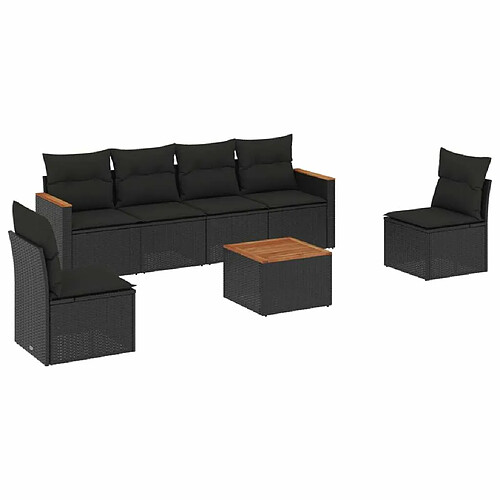 Maison Chic Salon de jardin 7 pcs avec coussins | Ensemble de Table et chaises | Mobilier d'Extérieur noir résine tressée -GKD90152