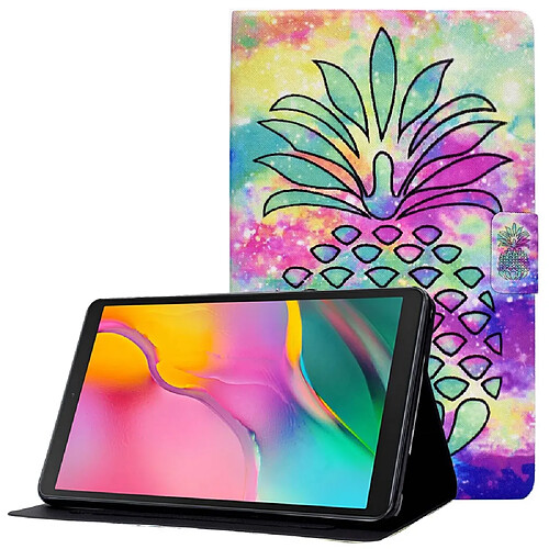 Etui en PU anti-chute avec support et porte-carte pour votre Samsung Galaxy Tab A 10.1 (2019) T510/T515 - Ananas coloré