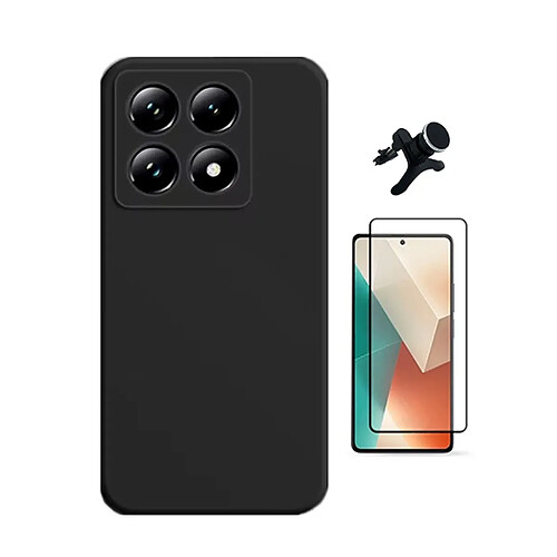 Kit De Film En Verre Trempé À Coque Complète 5D + Couvercle En Silicone Liquide + Support de voiture magnétique robuste Phonecare Pour Xiaomi 14T - Noir