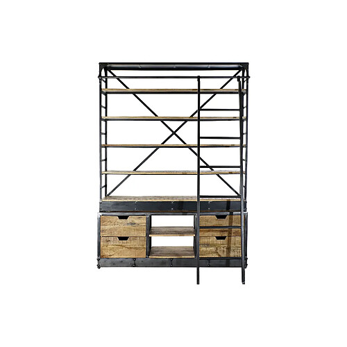 Pegane Etagère en bois recyclé et métal coloris naturel / noir - Longueur 164 x profondeur 47 x hauteur 226 cm