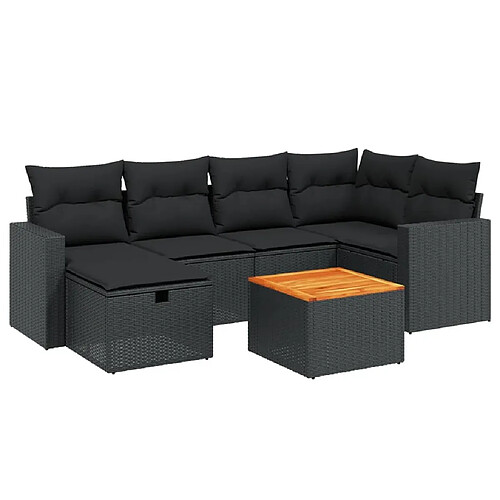 Maison Chic Ensemble Tables et chaises d'extérieur 7pcs avec coussins,Salon de jardin noir résine tressée -GKD217726