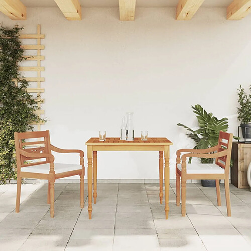 vidaXL Ensemble à manger de jardin et coussins blanc 3 pcs teck massif