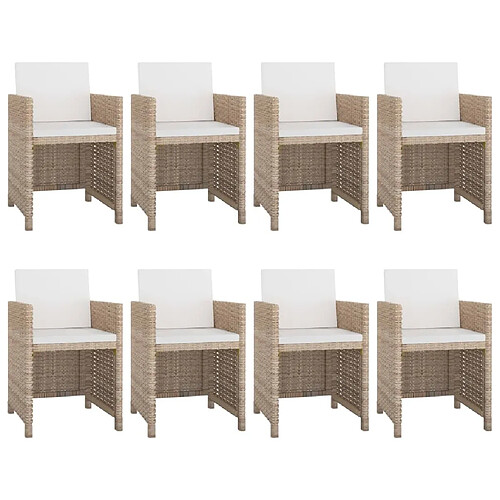 Maison Chic Salon de jardin 9 pcs avec coussins - Table et chaises d'extérieur - Mobilier/Meubles de jardin Moderne Résine tressée Beige -MN97668