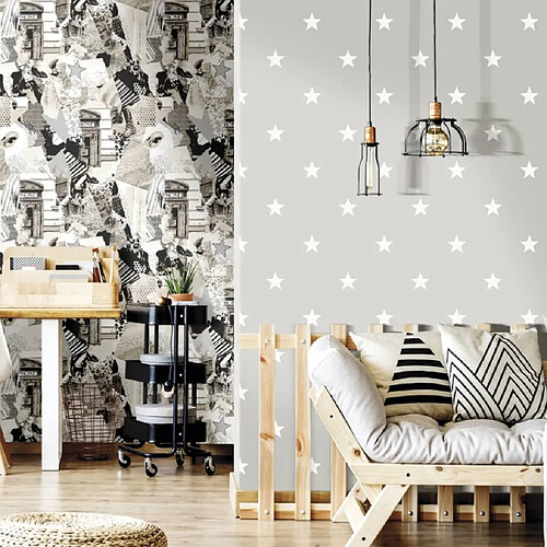 Noordwand Papier peint Friends&Coffee Little Stars Gris foncé et blanc