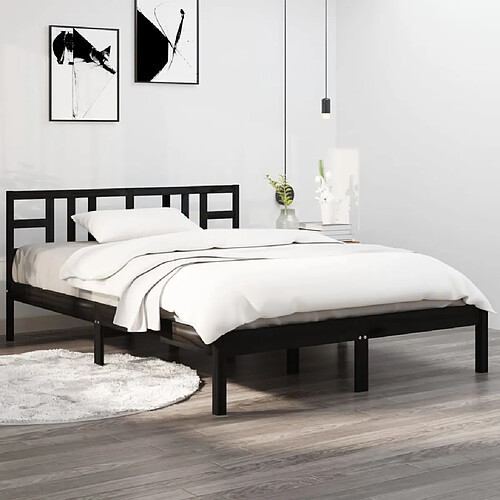 vidaXL Cadre de lit sans matelas noir 200x200 cm bois massif