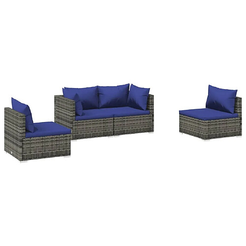 Maison Chic Salon de jardin 4 pcs + coussins - Mobilier/Meubles de jardin - Table et chaises d'extérieur résine tressée gris -MN58514