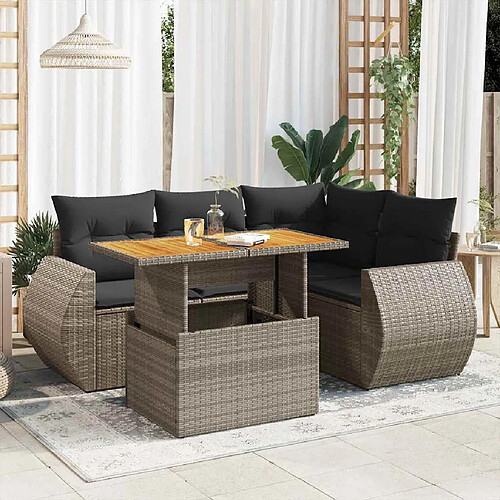 vidaXL Salon de jardin 5 pcs avec coussins gris résine tressée