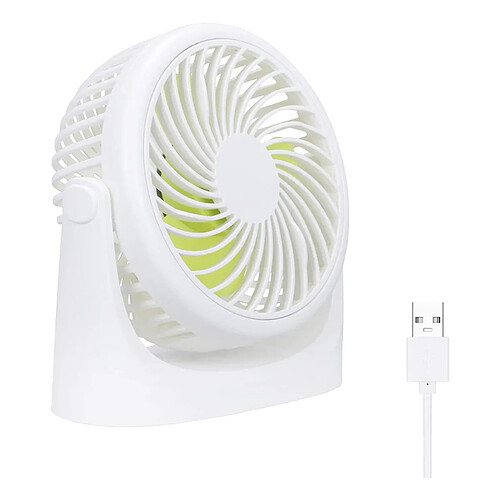 JJBRDZ-Mini Ventilateur de Table Portable, Rechargeable par USB, Ventilateur Personnel Rotatif à Tête Réglable en Vitesse 360, pour Chambre à Coucher de Bureau à Domicile (Blanc)