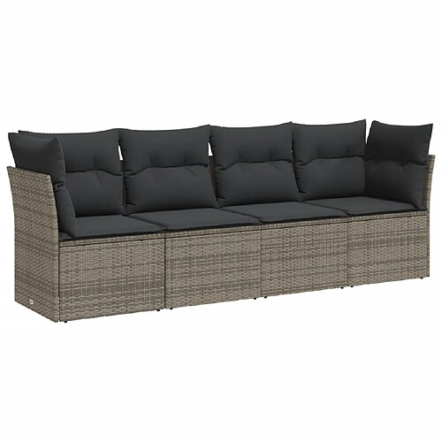 Maison Chic Salon de jardin 4 pcs avec coussins | Ensemble de Table et chaises | Mobilier d'Extérieur gris résine tressée -GKD17045