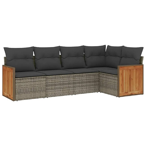 Maison Chic Salon de jardin 5 pcs avec coussins | Ensemble de Table et chaises | Mobilier d'Extérieur gris résine tressée -GKD72123