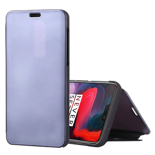 Wewoo Coque Etui en cuir pour miroir OnePlus 6 avec support noir