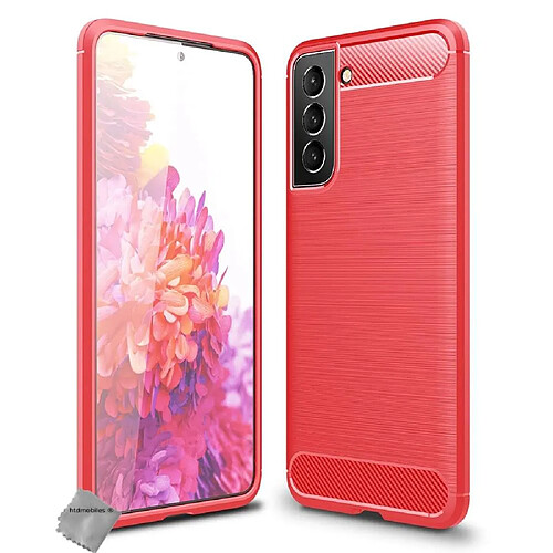 Htdmobiles Coque silicone gel carbone pour Samsung Galaxy S21 FE 5G + verre trempe - ROUGE