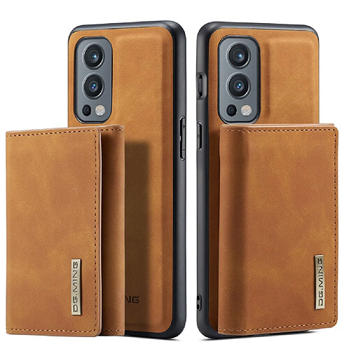 Dg.Ming Coque en TPU + PU magnétique, hybride avec béquille marron pour votre OnePlus Nord 2 5G