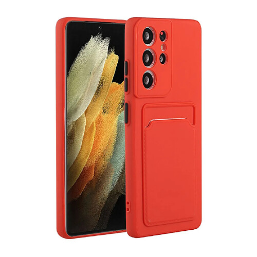 Coque en TPU Qualité avec porte-carte rouge pour votre Samsung Galaxy S21 Ultra 5G