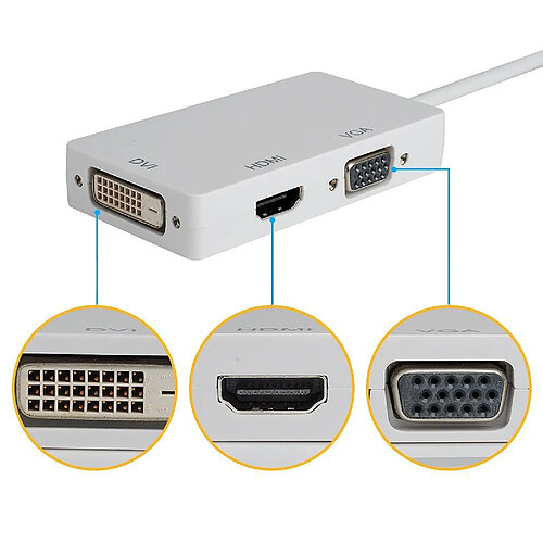 3 EN 1 Adaptateur Mini Dp vers HDMI / DVI / VGA pour MacBook / MacBook Pro / MacBook Air Noir