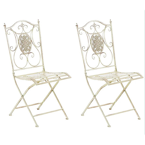 Decoshop26 Lot de 2 chaises de jardin balcon terrasse design rustique pliable en métal crème vieilli 10_0002874