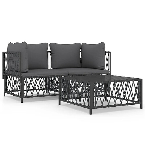 Maison Chic Salon de jardin 3 pcs avec coussins - Table et chaises d'extérieur - Mobilier/Meubles de jardin Moderne anthracite acier -MN63593