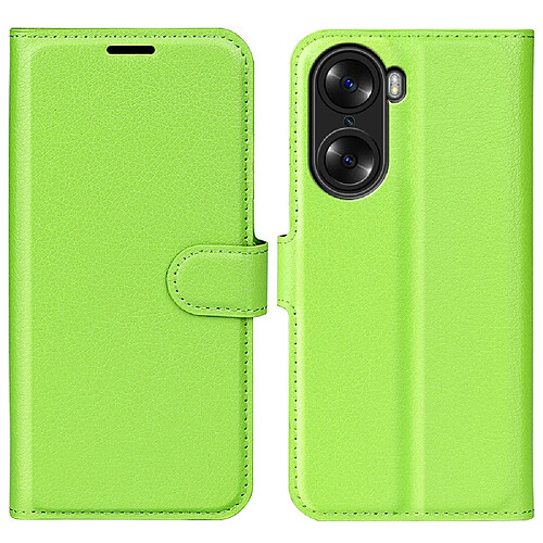 Etui en PU texture litchi, fermoir aimanté avec support vert pour votre Honor 60