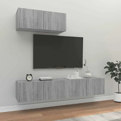 Maison Chic Ensemble de meubles TV 3 pcs | Banc TV Moderne pour salon | Meuble de Rangement - Sonoma gris Bois d'ingénierie -MN91417