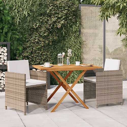 Salle à manger de jardin 3 pcs,Table et chaise à dîner avec coussins Beige -MN98927