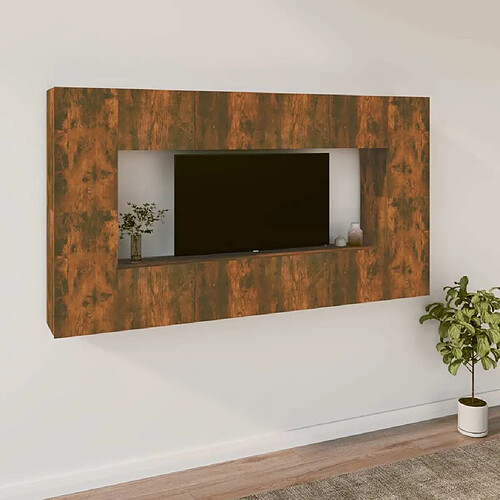 Maison Chic Ensemble de meubles TV 8 pcs | Banc TV Moderne pour salon | Meuble de Rangement - Chêne fumé Bois d'ingénierie -MN66279