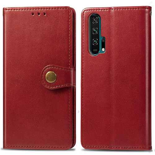 Wewoo Housse Coque Étui en cuir de protection pour téléphone portable avec boucle de couleur unie rétro lanière et cadre photo et fente carte et portefeuille et fonction de support Huawei Honor 20 Pro rouge